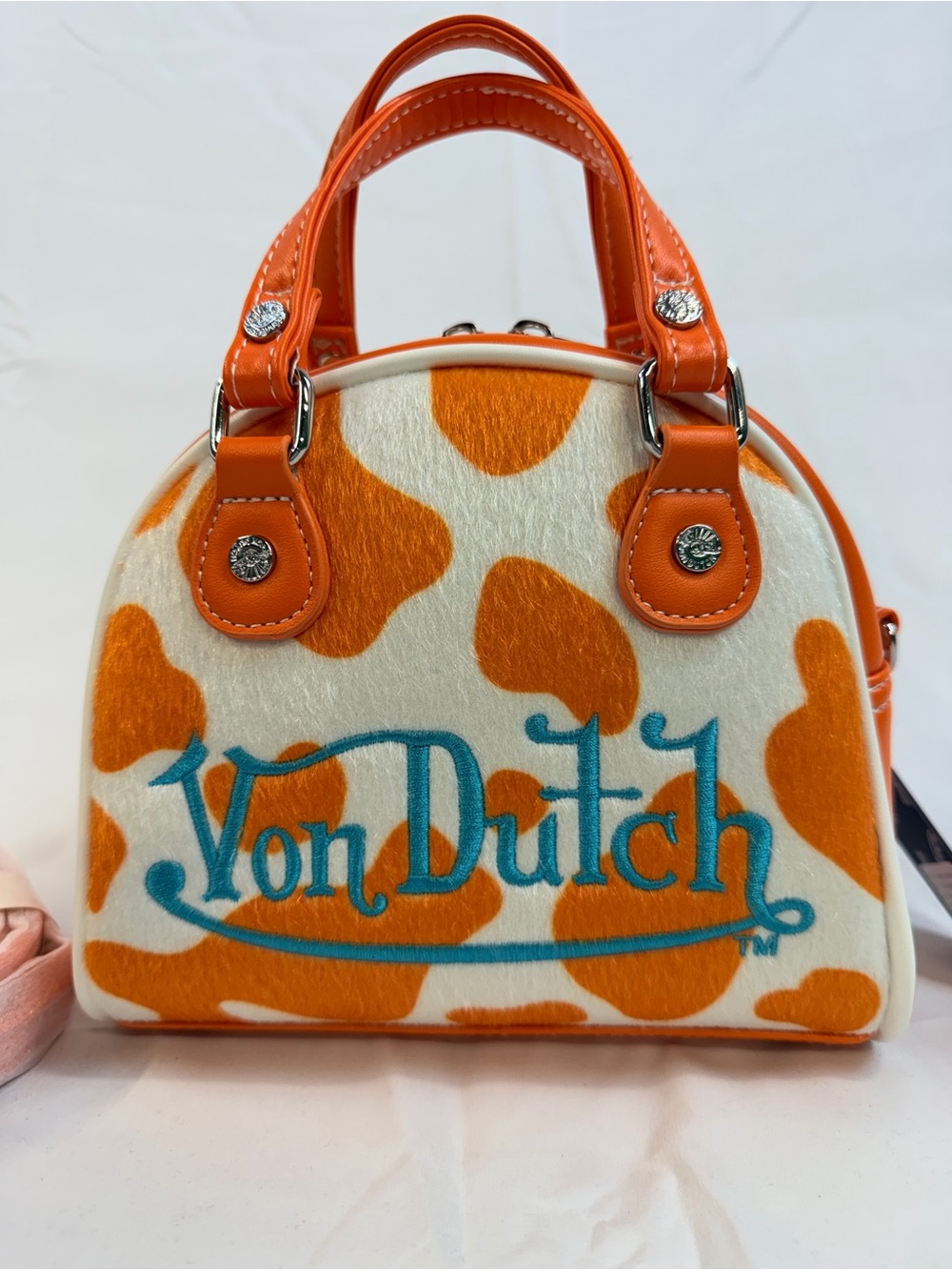 Von Dutch Orange Cow Print Bowling Bag Purse Y2K Style NWT